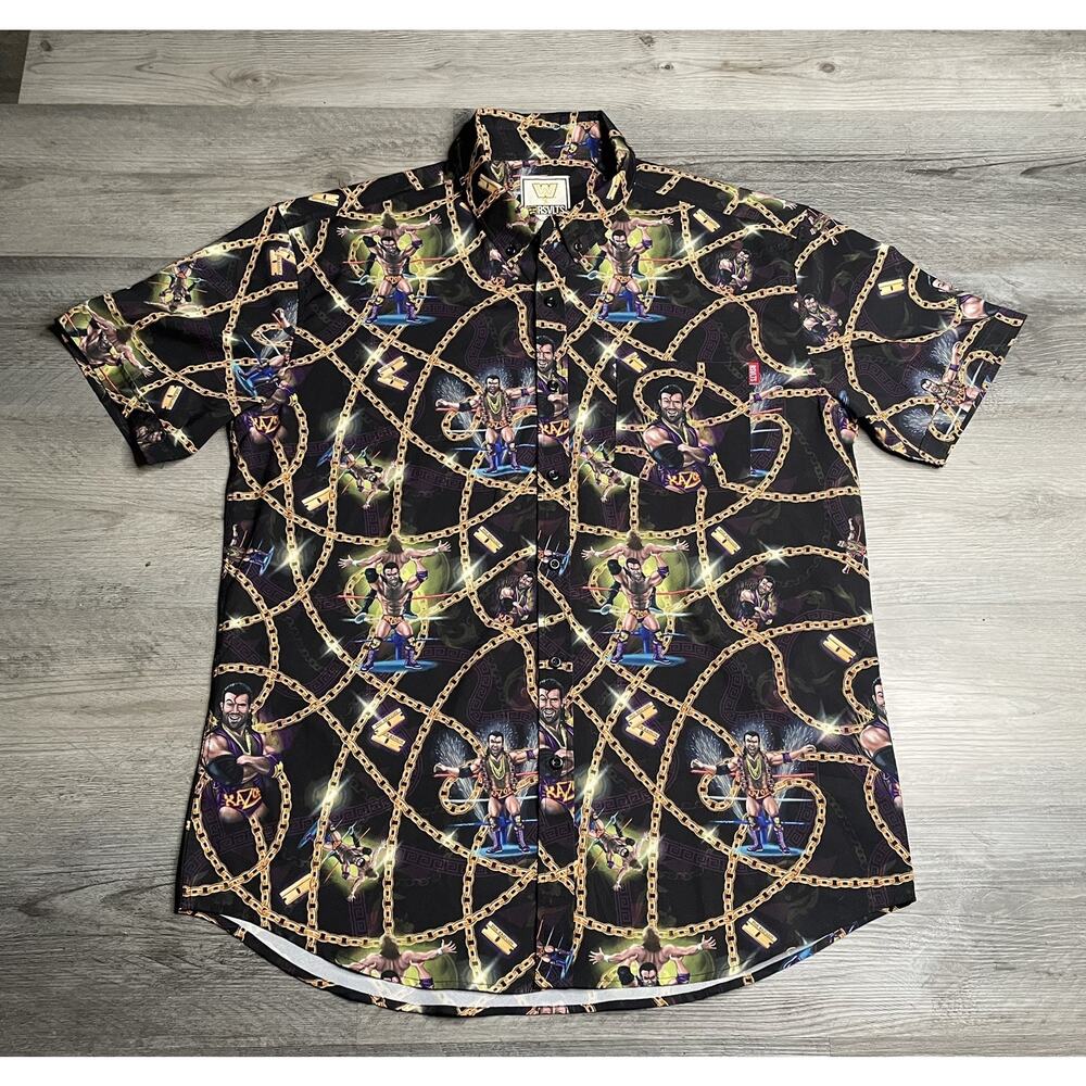 RSVLTS WWE Razor Ramone Short Sleeve Shirt Men's US XL Black Button Up Wrestling
